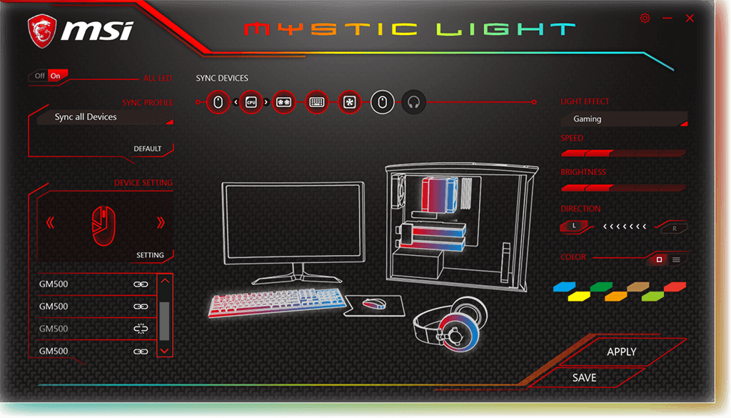 MSI Clutch GM70, RGB Mystic Light