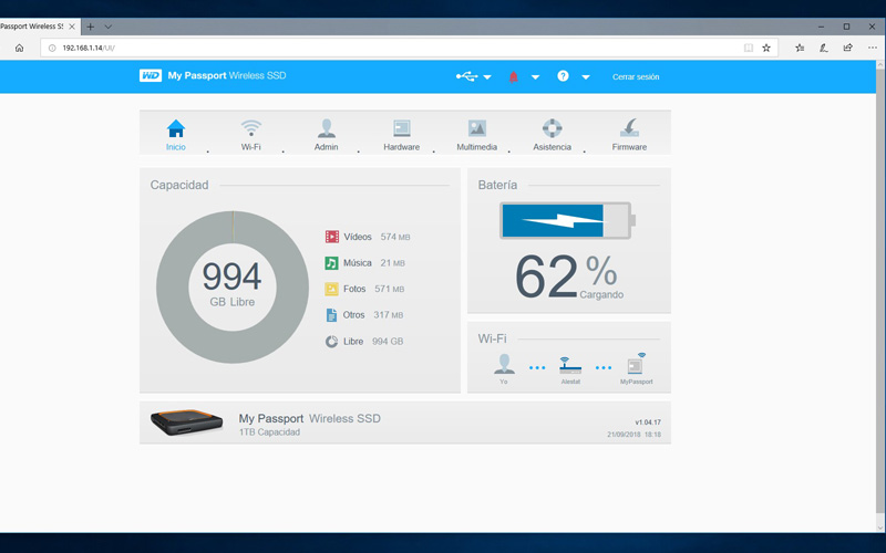 My Passport Wireless SSD Gestion en el Navegador