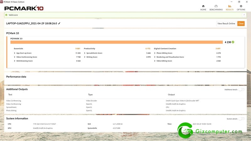 Test PCMark10 Acer Swift 3 SF314-59-50JP