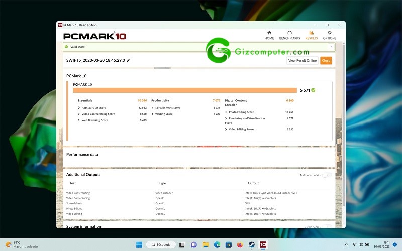 Acer Swift 5 SF514-56T Test PCMARK10