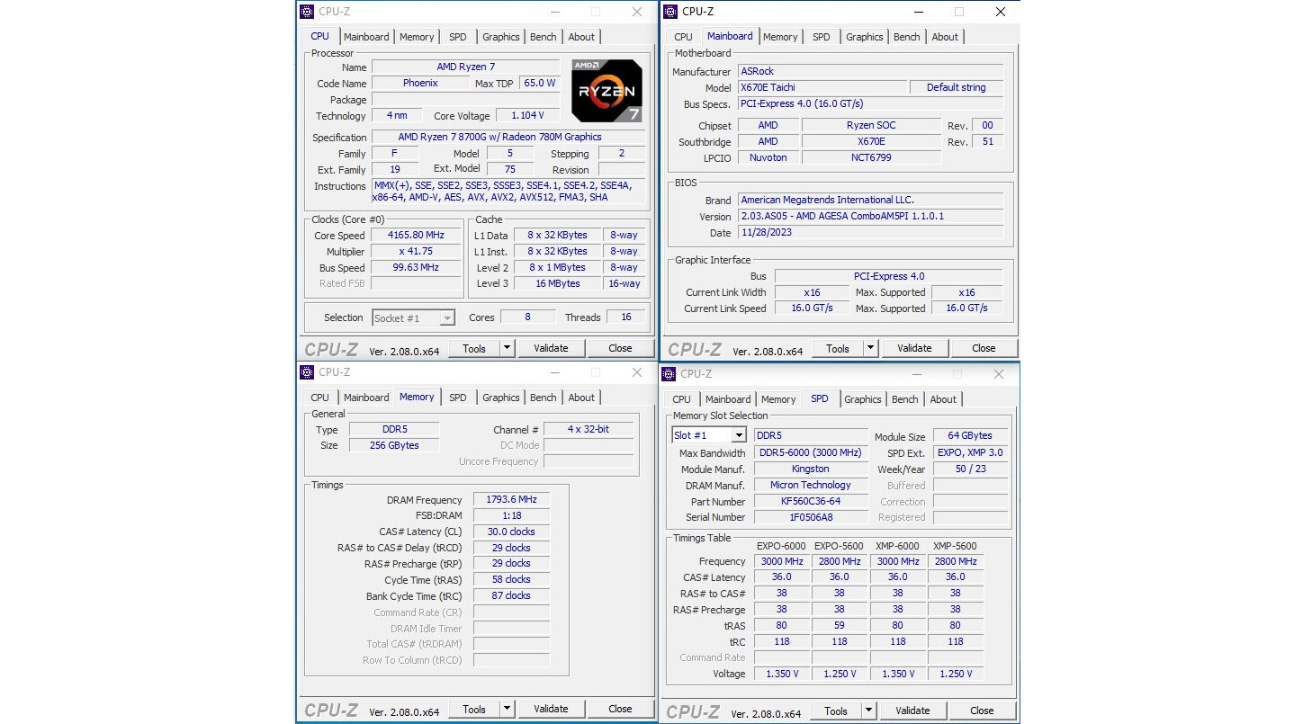 Ryzen 7 8700G en CPU-Z